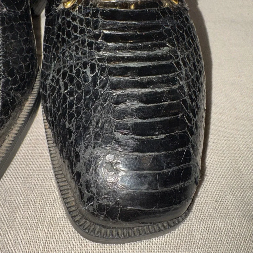 Giorgio Brutini Mens 6.5 Black Genuine Snake Skin Lion‎ Head Bit Loafers Vintage